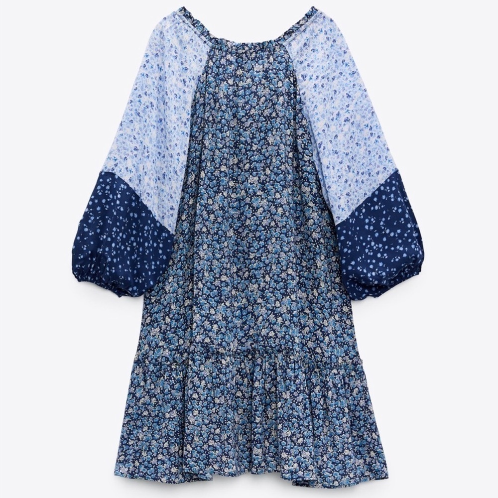 Zara Blue Floral Ditsy Ruffle Tiered Dress Sz. XS BNWT - Picture 4 of 12